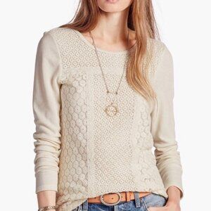 Lucky Brand Cream Lace Overlay Thermal Shirt - Size Medium